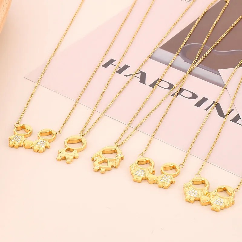 Cute Cartoon Character Stainless Steel Titanium Steel Plating Inlay Artificial Diamond 18K Gold Plated Pendant Necklace_colorza_6