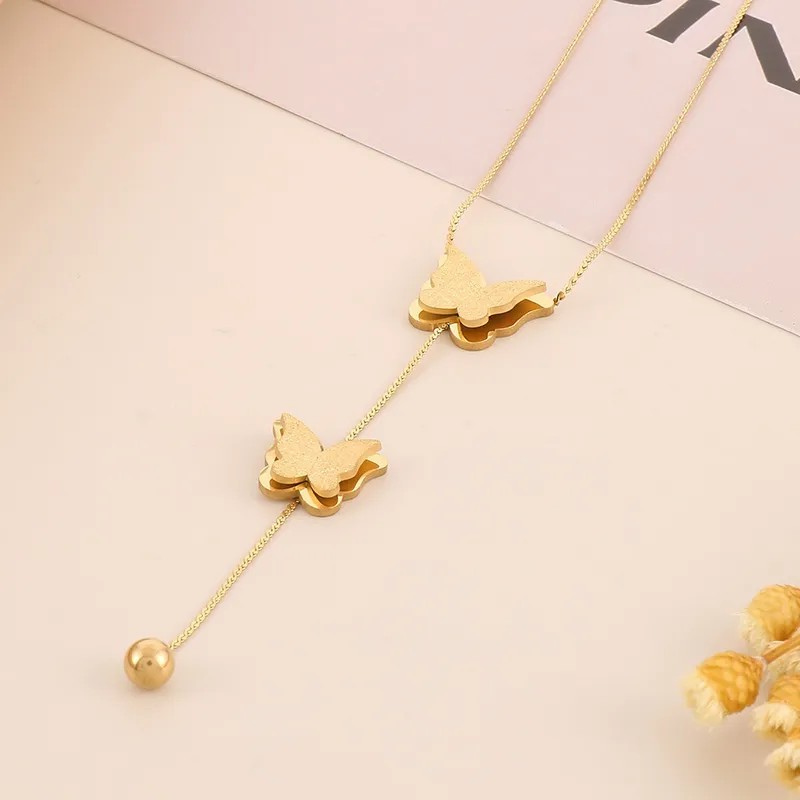 Elegant Modern Style Butterfly Stainless Steel Titanium Steel Plating 18K Gold Plated Pendant Necklace_colorza_1