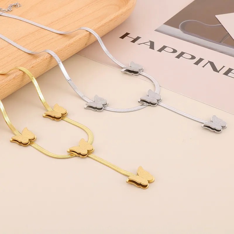 Elegant Modern Style Butterfly Stainless Steel Titanium Steel Plating 18K Gold Plated Pendant Necklace_colorza_3