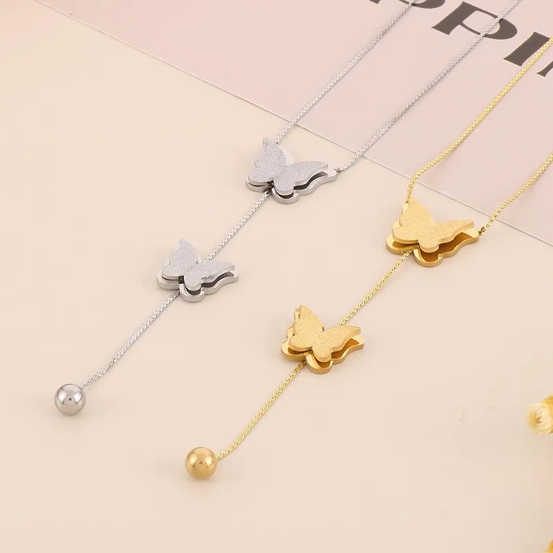 Elegant Modern Style Butterfly Stainless Steel Titanium Steel Plating 18K Gold Plated Pendant Necklace_colorza_9