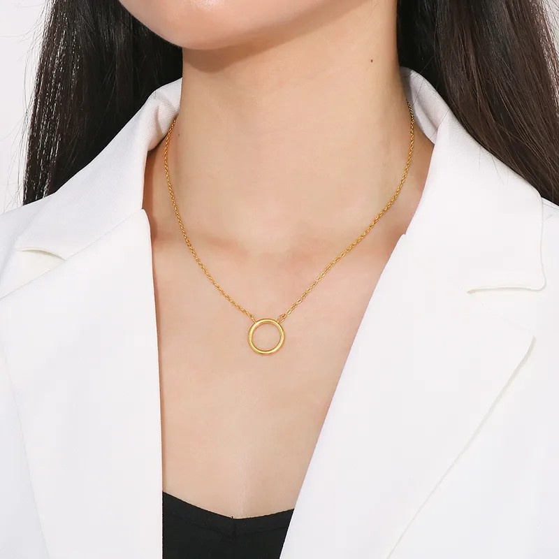 Simple Style Round Stainless Steel Titanium Steel Plating 18K Gold Plated Pendant Necklace_colorza_7