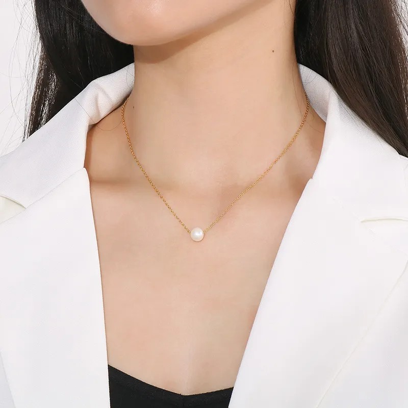 Simple Style Round Stainless Steel Shell Titanium Steel Plating 18K Gold Plated Necklace_colorza_8