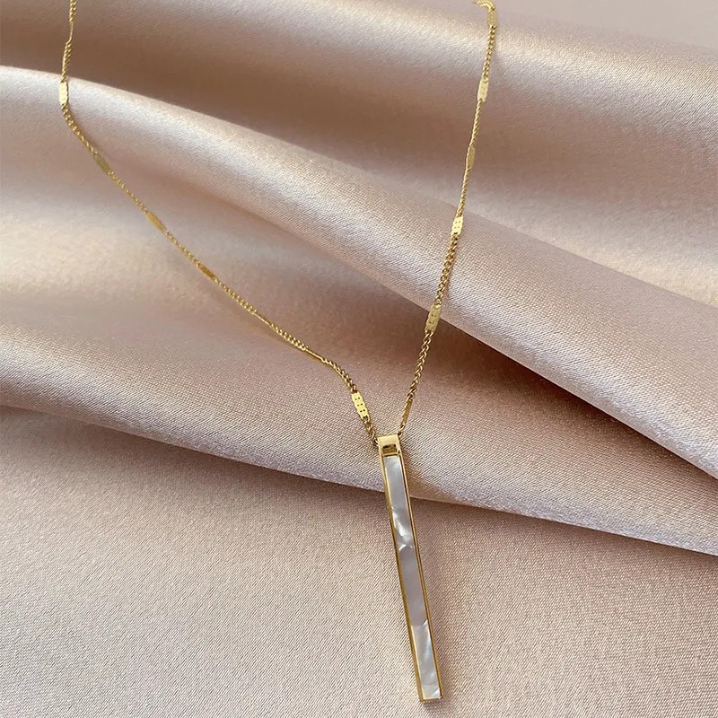 Vintage Style Simple Style Rectangle Titanium Steel Plating Inlay Shell 18K Gold Plated Pendant Necklace_colorza_4