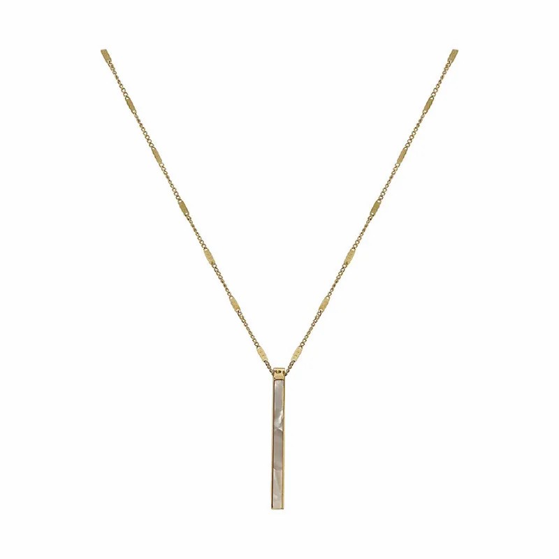 Vintage Style Simple Style Rectangle Titanium Steel Plating Inlay Shell 18K Gold Plated Pendant Necklace_colorza_5