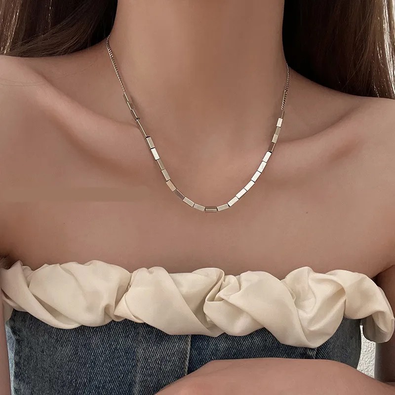 IG Style Simple Style Solid Color Titanium Steel Beaded Plating Necklace_colorza_1