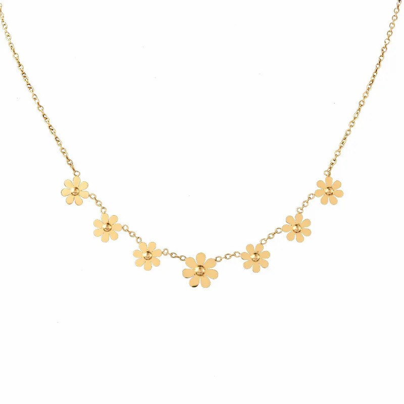 Vintage Style Sweet Daisy Titanium Steel Plating 18K Gold Plated Necklace_colorza_5