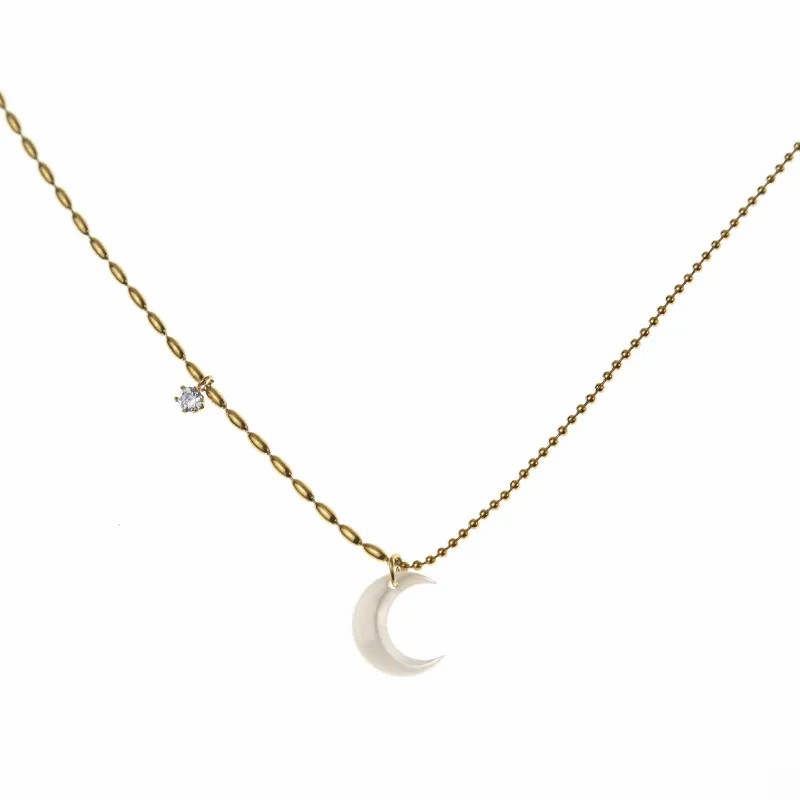 IG Style Simple Style Moon Shell Titanium Steel Plating Inlay Zircon 18K Gold Plated Pendant Necklace_colorza_5
