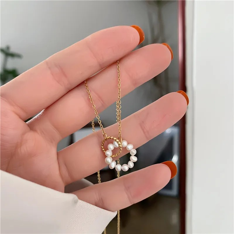 Elegant Simple Style Circle Titanium Steel Pearl Plating 18K Gold Plated Necklace_colorza_1