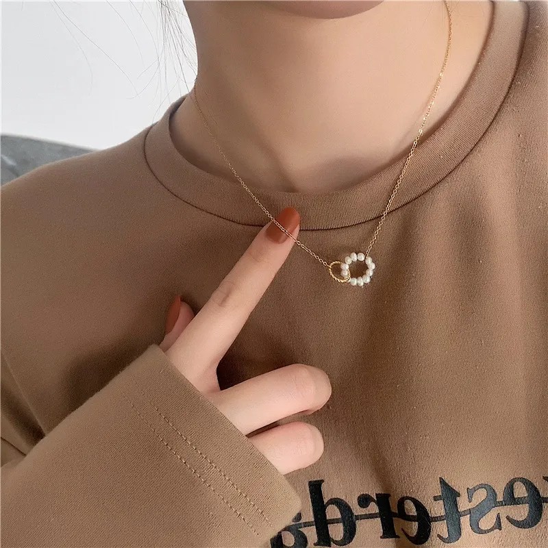Elegant Simple Style Circle Titanium Steel Pearl Plating 18K Gold Plated Necklace_colorza_2