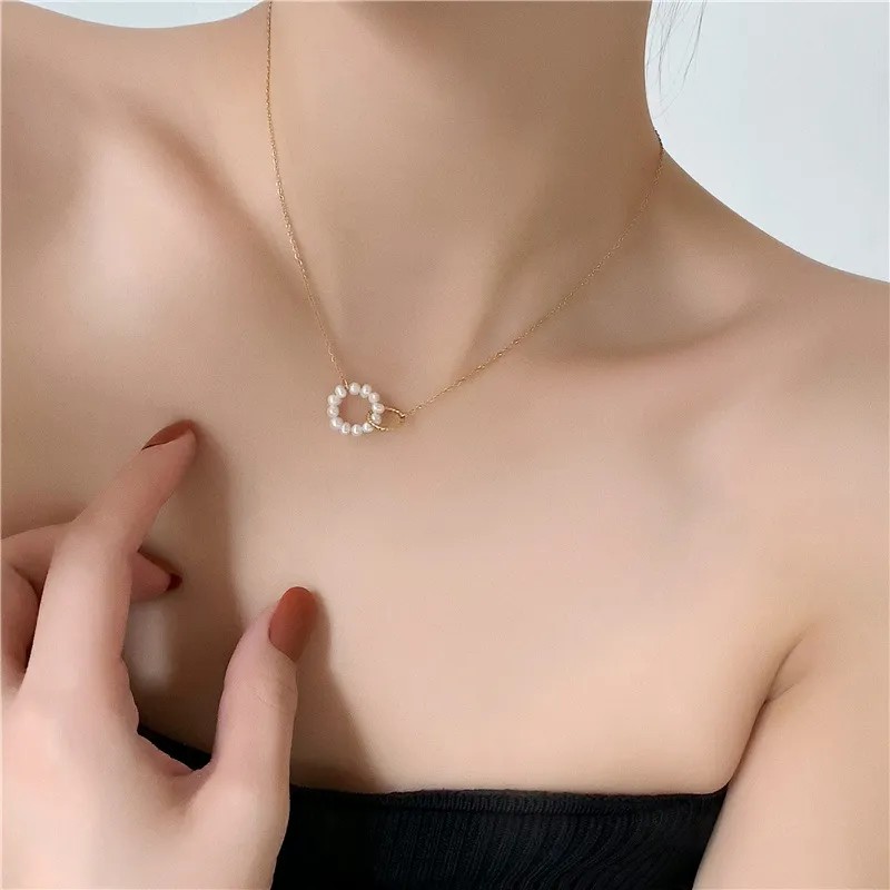 Elegant Simple Style Circle Titanium Steel Pearl Plating 18K Gold Plated Necklace_colorza_5