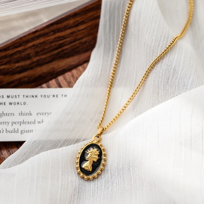 Casual Vintage Style Human Titanium Steel Enamel Plating 18K Gold Plated Pendant Necklace_colorza_1