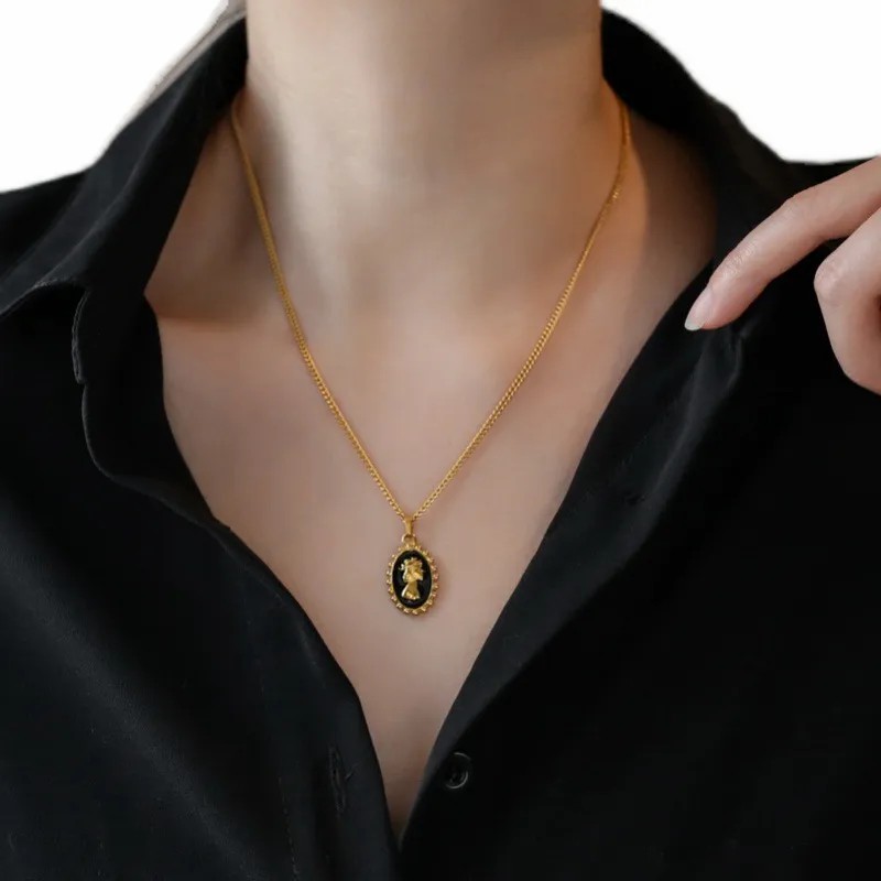 Casual Vintage Style Human Titanium Steel Enamel Plating 18K Gold Plated Pendant Necklace_colorza_5