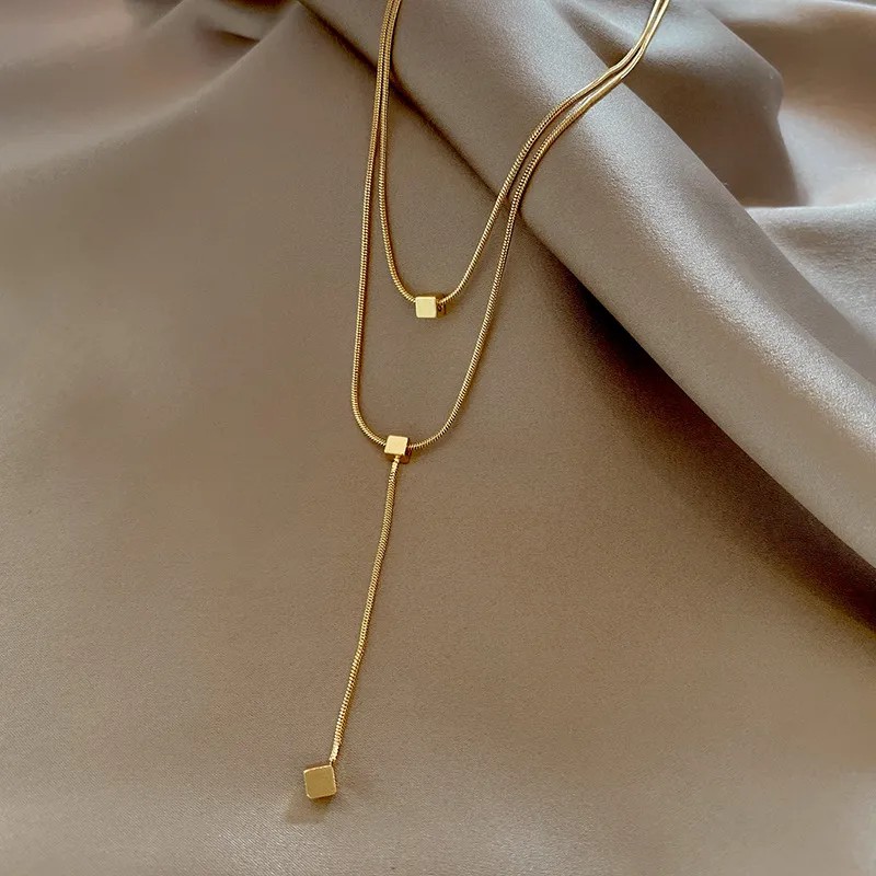 Casual Simple Style Square Solid Color Titanium Steel Plating 18K Gold Plated Layered Necklaces_colorza_1