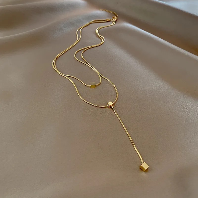 Casual Simple Style Square Solid Color Titanium Steel Plating 18K Gold Plated Layered Necklaces_colorza_4