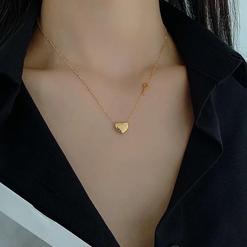 IG Style Simple Style Letter Heart Shape Key Titanium Steel Plating Hollow Out 18K Gold Plated Necklace_colorza_3