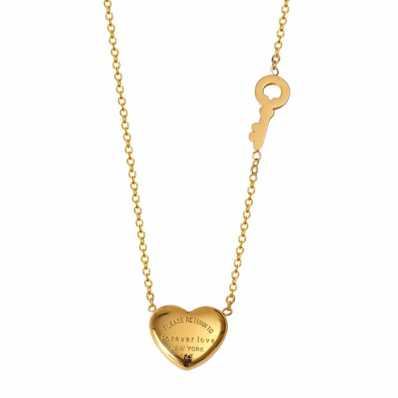 IG Style Simple Style Letter Heart Shape Key Titanium Steel Plating Hollow Out 18K Gold Plated Necklace_colorza_5