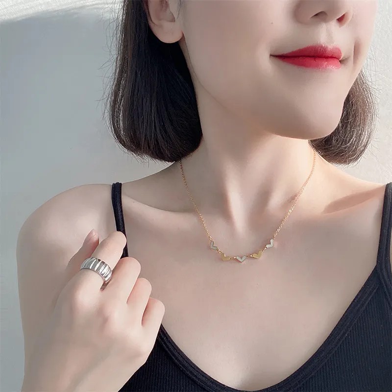Vintage Style Sweet Heart Shape Titanium Steel Plating Inlay Shell 18K Gold Plated Necklace_colorza_3