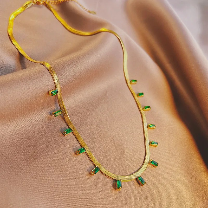 Vintage Style Simple Style Rectangle Titanium Steel Plating Inlay Zircon 18K Gold Plated Necklace_colorza_2