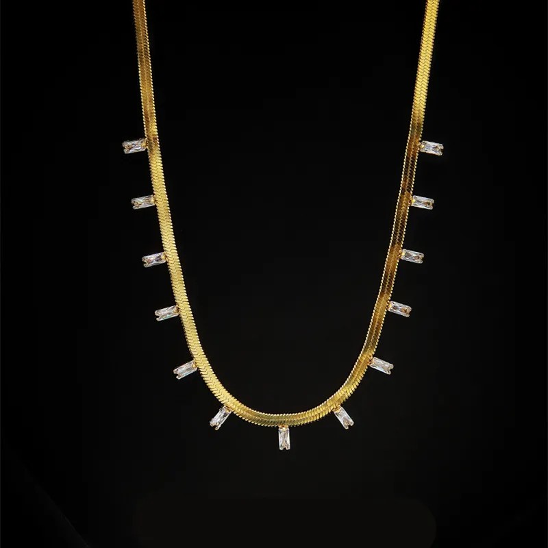 Vintage Style Simple Style Rectangle Titanium Steel Plating Inlay Zircon 18K Gold Plated Necklace_colorza_3