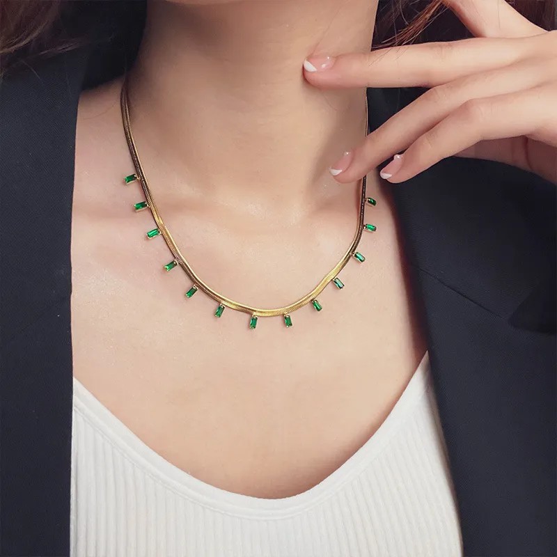 Vintage Style Simple Style Rectangle Titanium Steel Plating Inlay Zircon 18K Gold Plated Necklace_colorza_4
