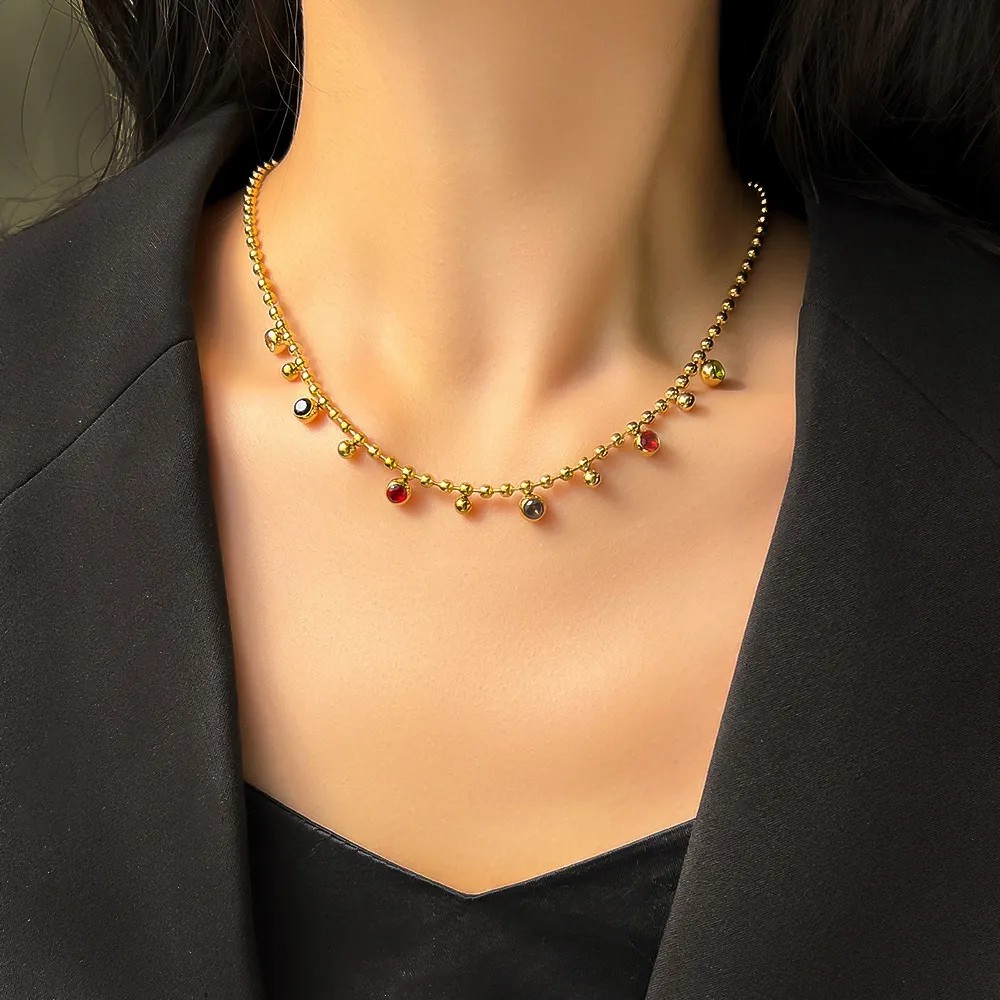 Vintage Style Simple Style Round Titanium Steel Plating Inlay Zircon 18K Gold Plated Necklace_colorza_3
