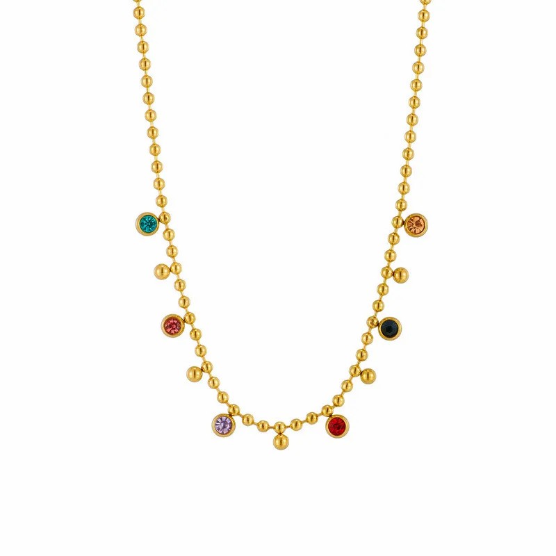 Vintage Style Simple Style Round Titanium Steel Plating Inlay Zircon 18K Gold Plated Necklace_colorza_4