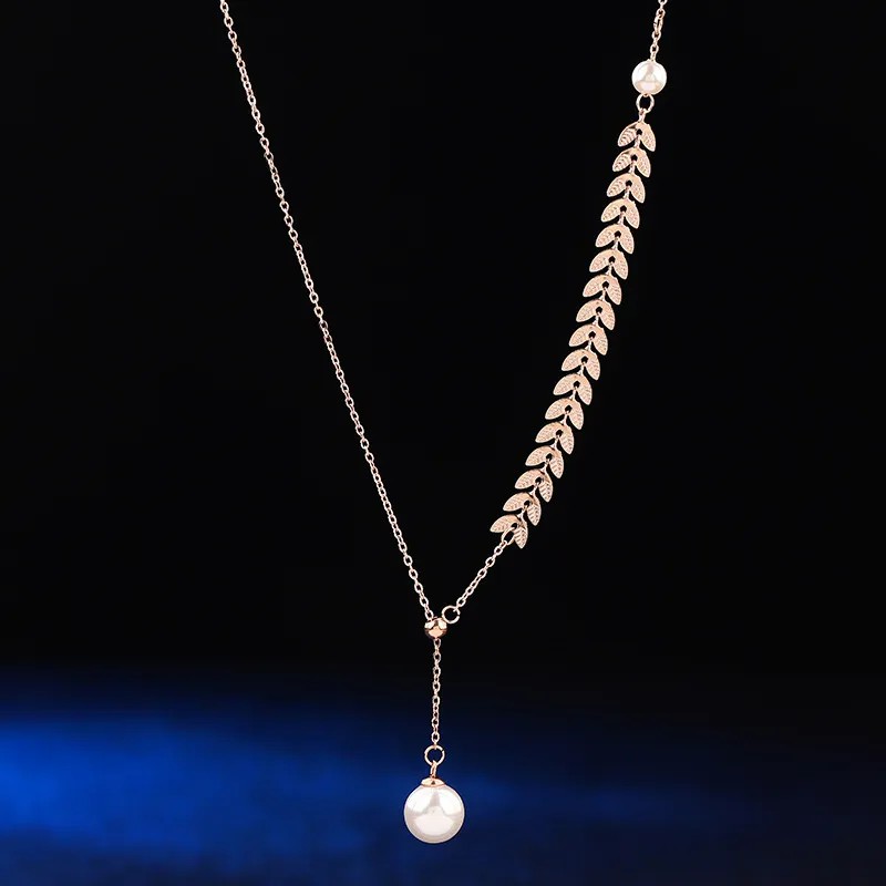 Elegant Vintage Style Grain Titanium Steel Plating Inlay Pearl 18K Gold Plated Pendant Necklace_colorza_3