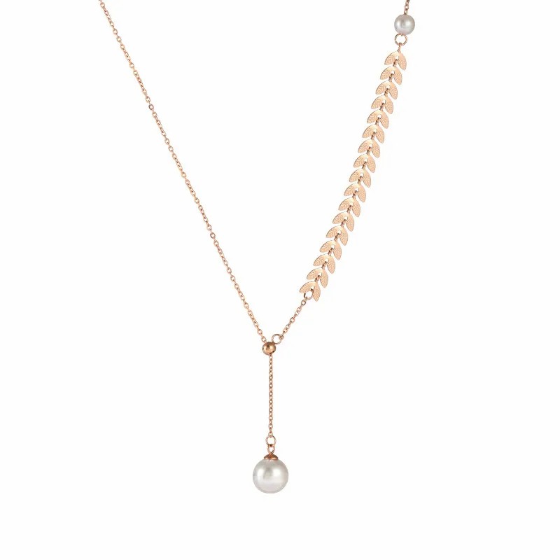 Elegant Vintage Style Grain Titanium Steel Plating Inlay Pearl 18K Gold Plated Pendant Necklace_colorza_5