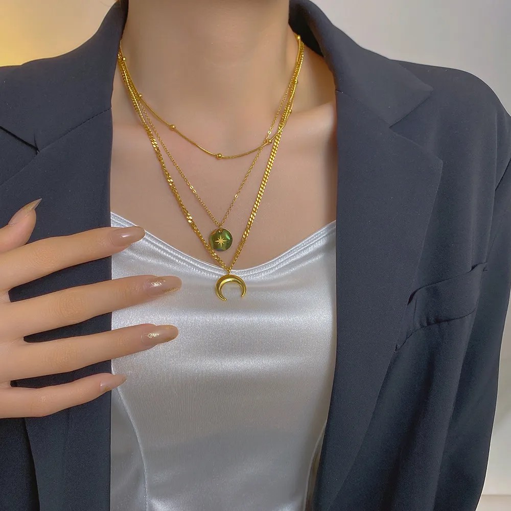 Casual Simple Style Moon Titanium Steel Plating 18K Gold Plated Layered Necklaces_colorza_3