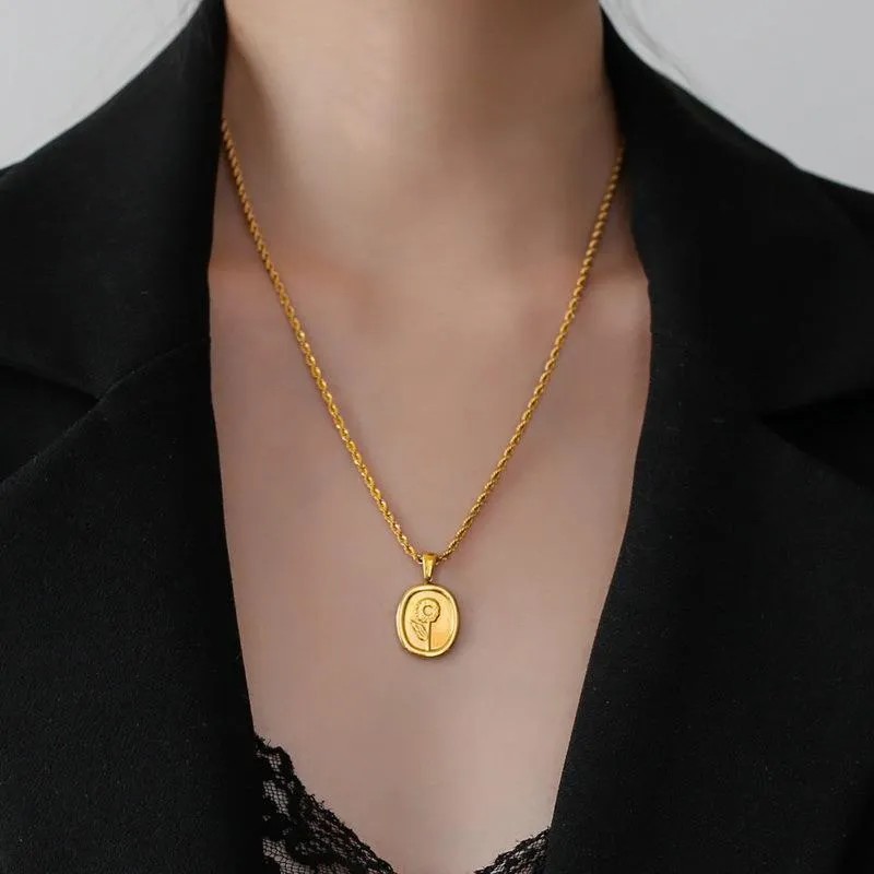 Casual Vintage Style Sunflower Square Titanium Steel Plating 18K Gold Plated Pendant Necklace_colorza_2