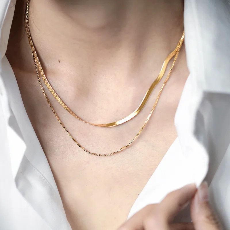 Casual Vintage Style Solid Color Titanium Steel Plating 18K Gold Plated Layered Necklaces_colorza_1