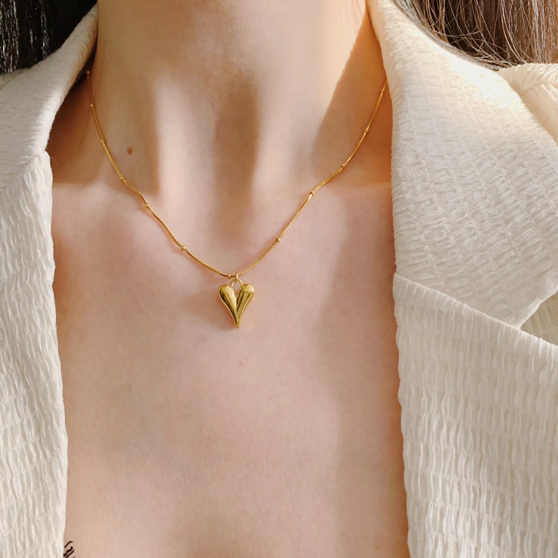 Casual Simple Style Heart Shape Titanium Steel Plating 18K Gold Plated Pendant Necklace_colorza_2