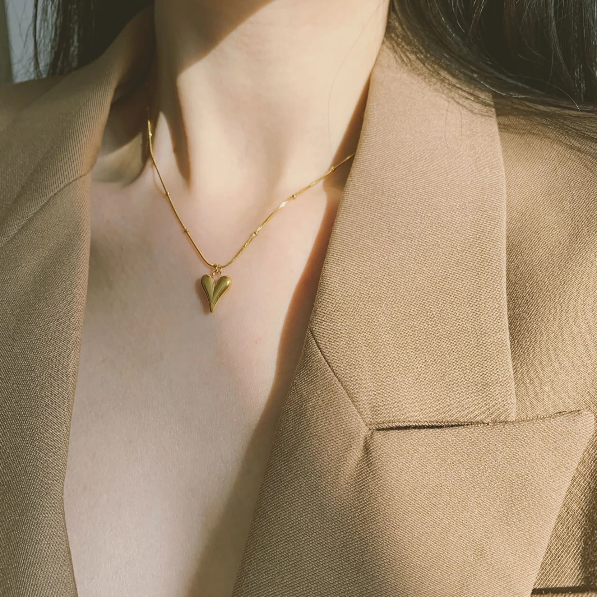 Casual Simple Style Heart Shape Titanium Steel Plating 18K Gold Plated Pendant Necklace_colorza_3