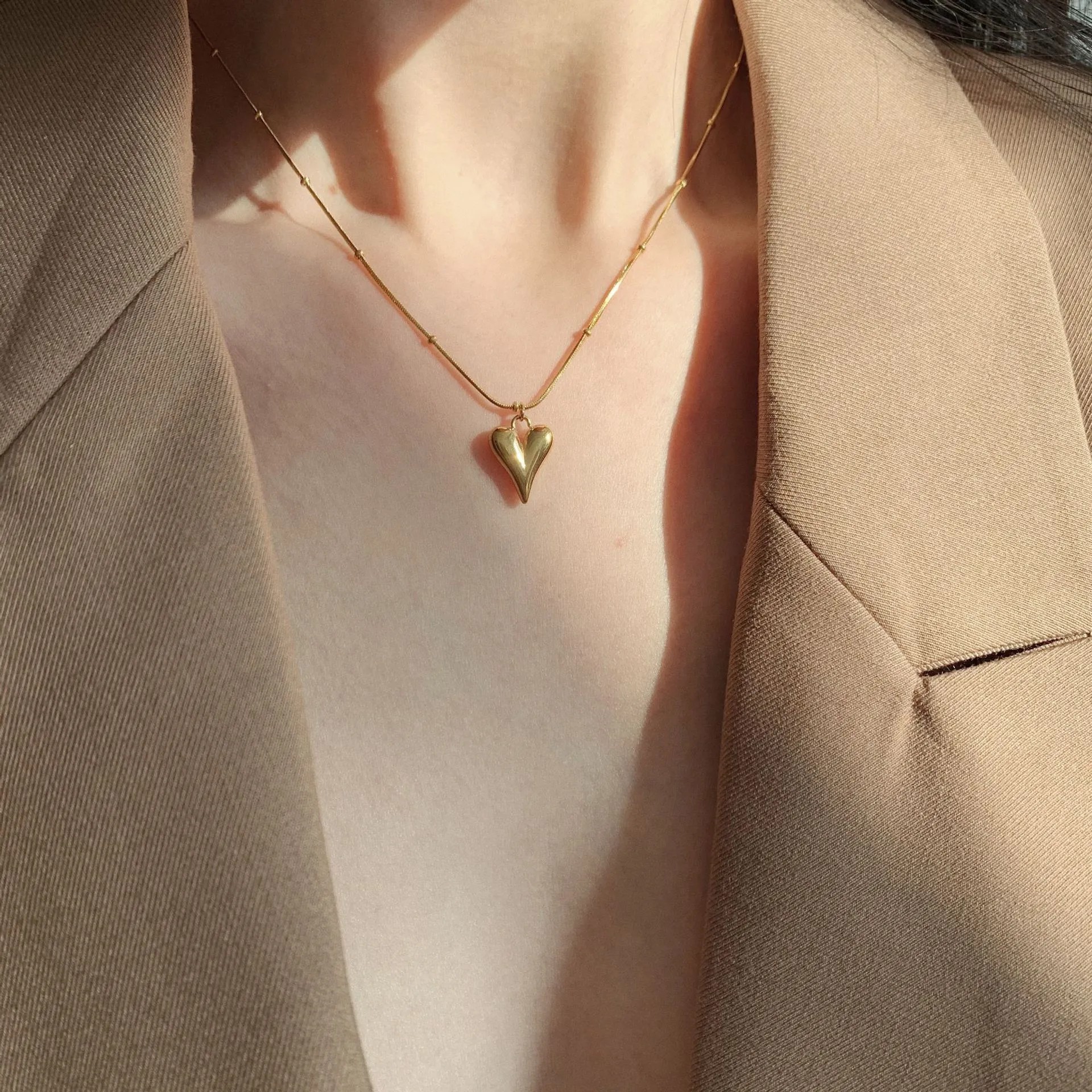 Casual Simple Style Heart Shape Titanium Steel Plating 18K Gold Plated Pendant Necklace_colorza_4