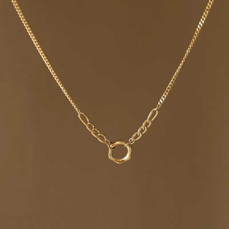 Vintage Style Simple Style Circle Titanium Steel Plating Hollow Out 18K Gold Plated Necklace_colorza_1