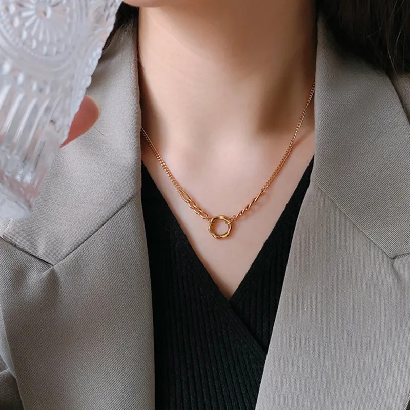 Vintage Style Simple Style Circle Titanium Steel Plating Hollow Out 18K Gold Plated Necklace_colorza_2
