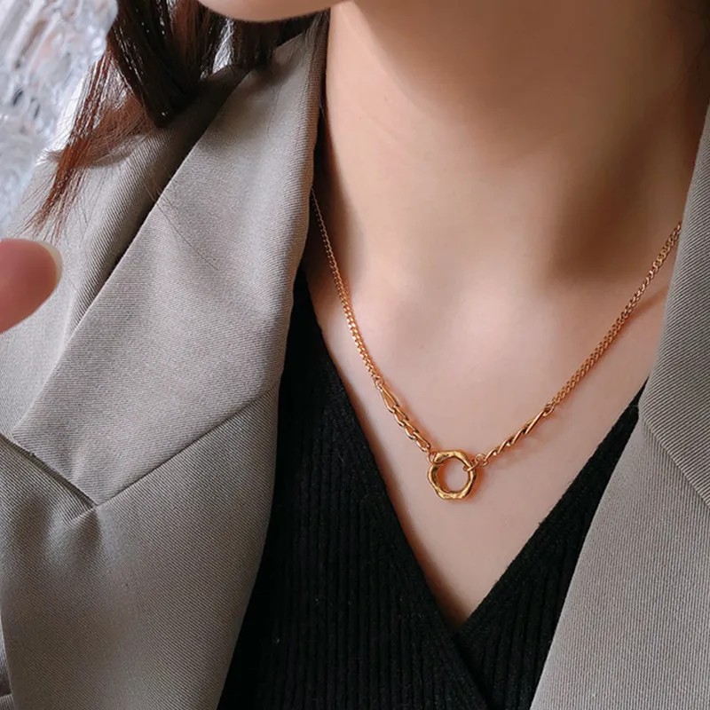 Vintage Style Simple Style Circle Titanium Steel Plating Hollow Out 18K Gold Plated Necklace_colorza_3