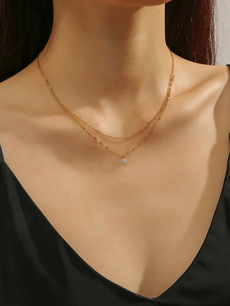 Modern Style Simple Style Round Titanium Steel Polishing Plating Inlay Rhinestones 18K Gold Plated Layered Necklaces_colorza_1