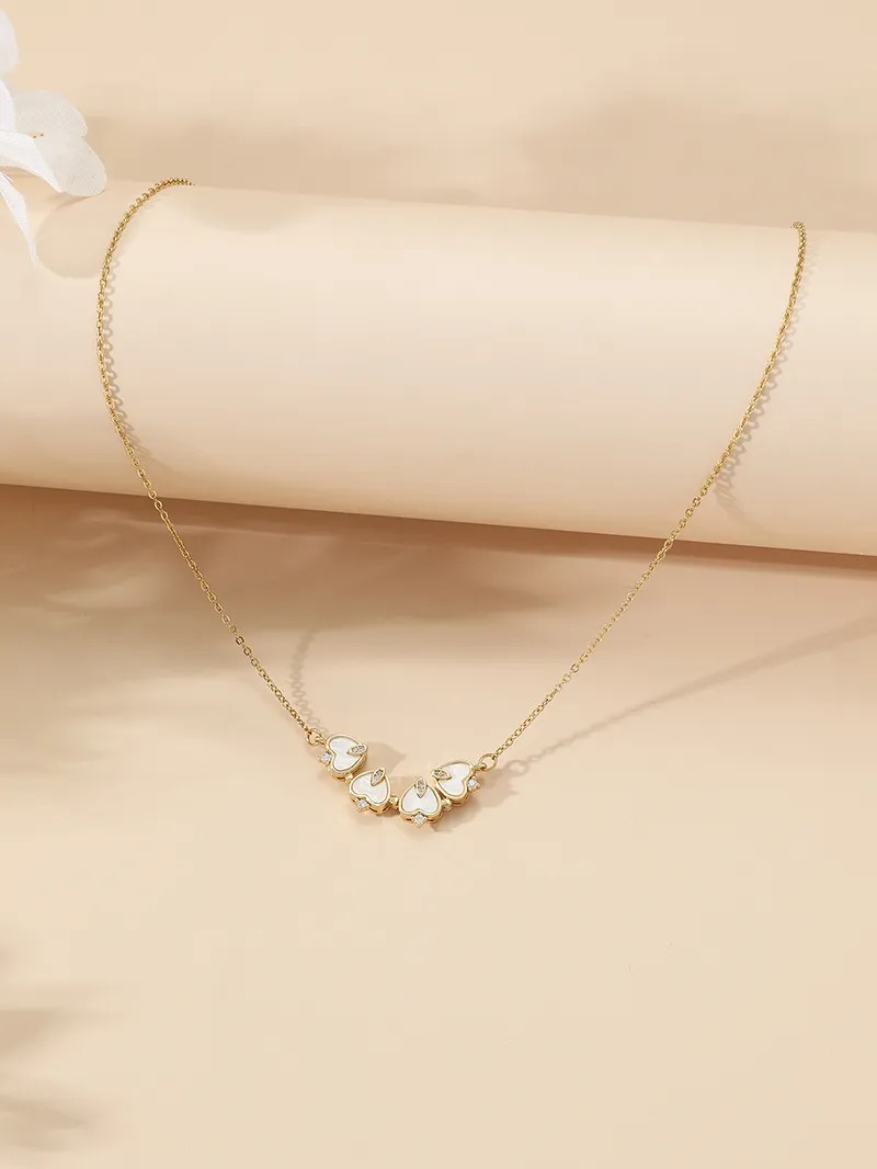 Casual Modern Style Four Leaf Clover Heart Shape Titanium Steel Polishing Plating Inlay Rhinestones Shell 18K Gold Plated Necklace_colorza_3