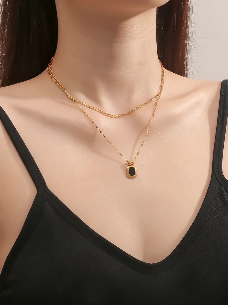 Casual Modern Style Square Titanium Steel Polishing Plating Inlay Acrylic 18K Gold Plated Layered Necklaces_colorza_1