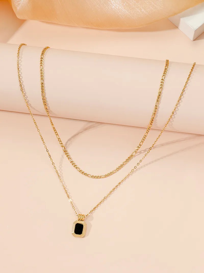 Casual Modern Style Square Titanium Steel Polishing Plating Inlay Acrylic 18K Gold Plated Layered Necklaces_colorza_2