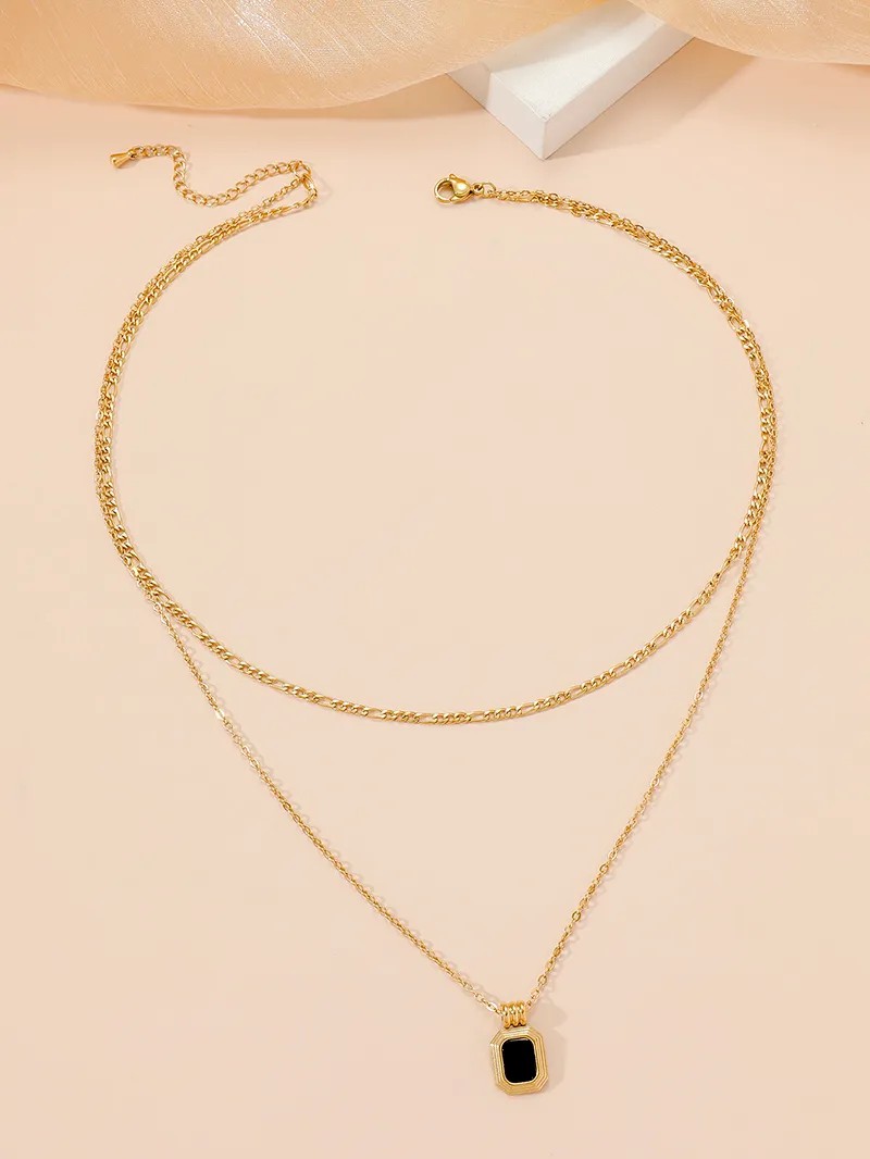 Casual Modern Style Square Titanium Steel Polishing Plating Inlay Acrylic 18K Gold Plated Layered Necklaces_colorza_3