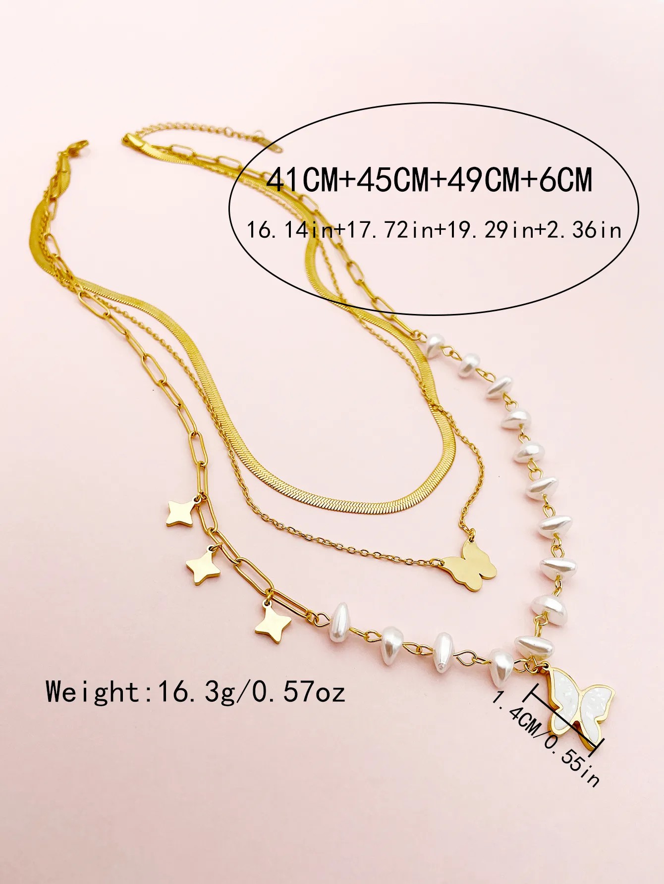 Casual Sweet Star Butterfly Stainless Steel Enamel Pearl Plating Gold Plated Layered Necklaces_colorza_3