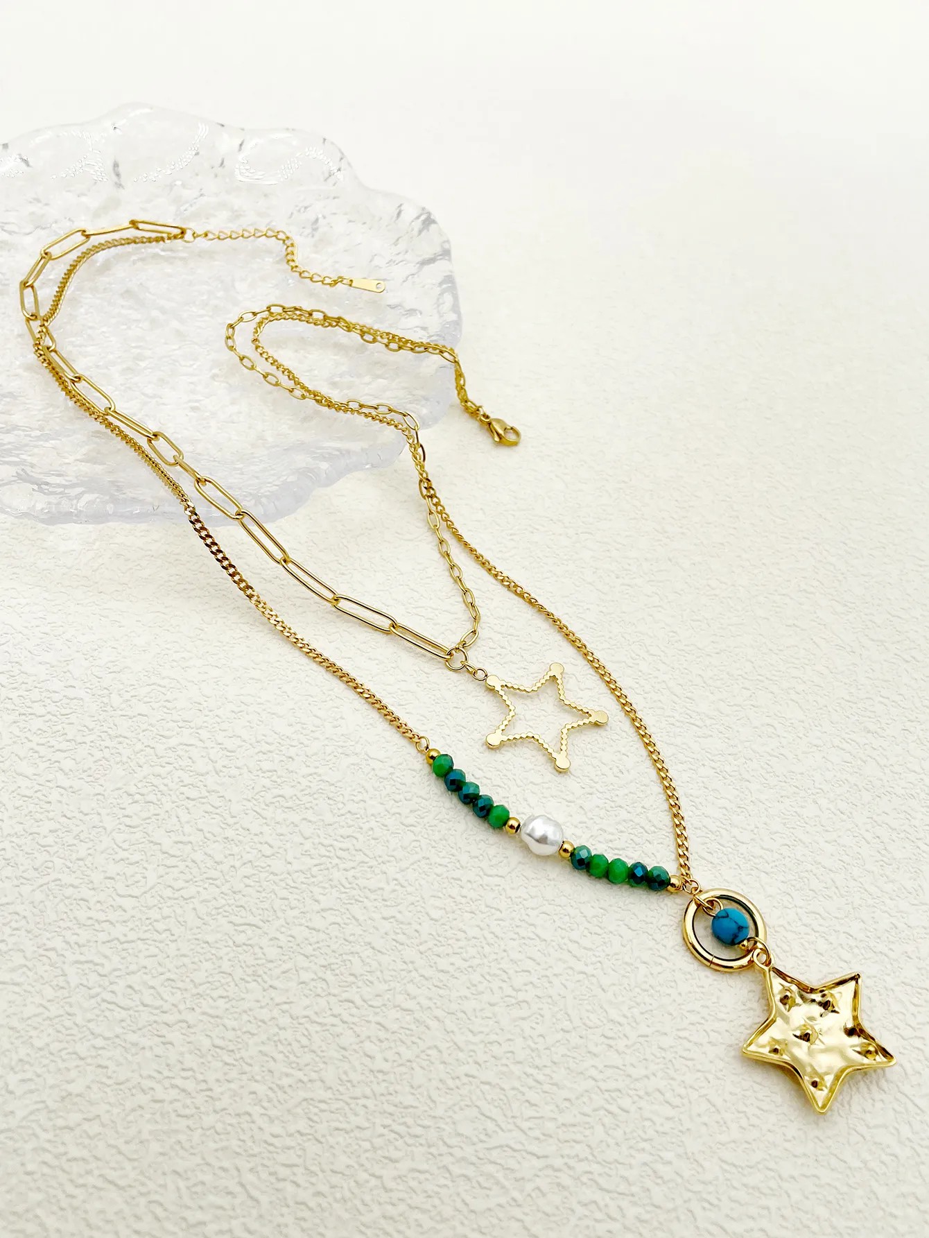 Casual Vacation Modern Style Pentagram Stainless Steel Beaded Plating Inlay Crystal Zircon Gold Plated Layered Necklaces_colorza_2