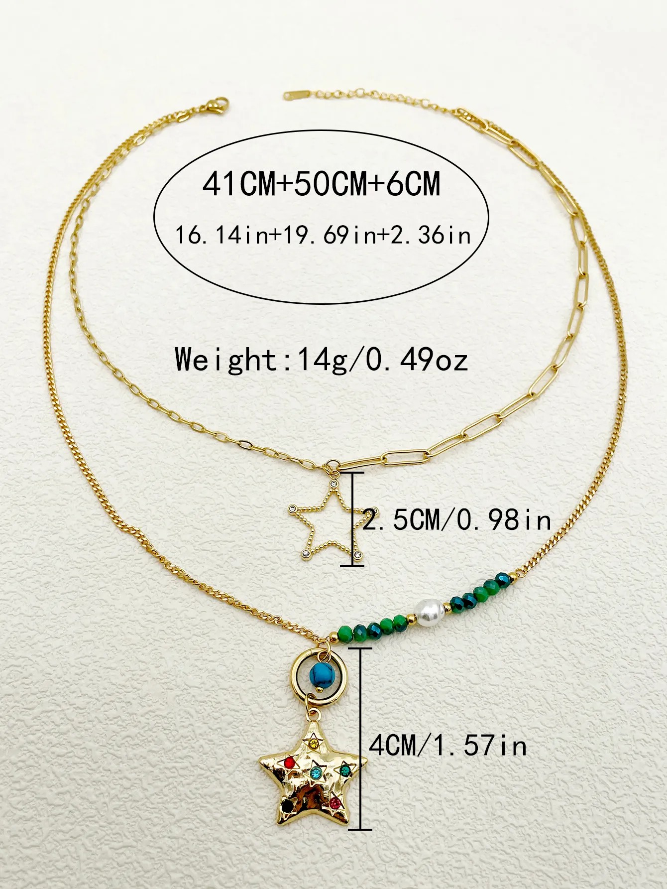 Casual Vacation Modern Style Pentagram Stainless Steel Beaded Plating Inlay Crystal Zircon Gold Plated Layered Necklaces_colorza_3