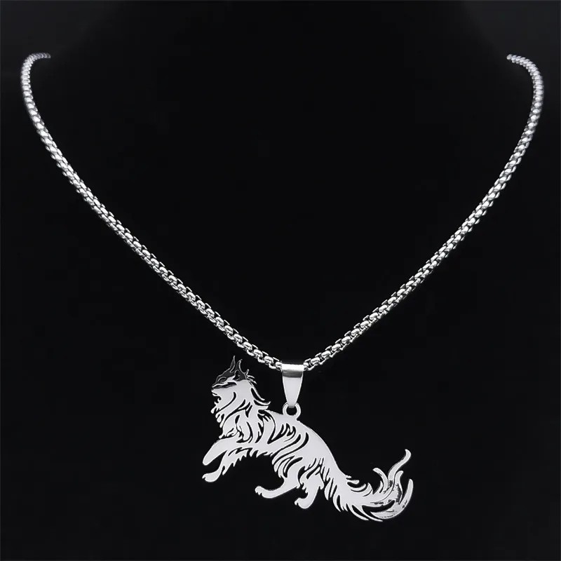Gothic Hip-Hop Cat Stainless Steel Hollow Out Pendant Necklace Long Necklace_colorza_2