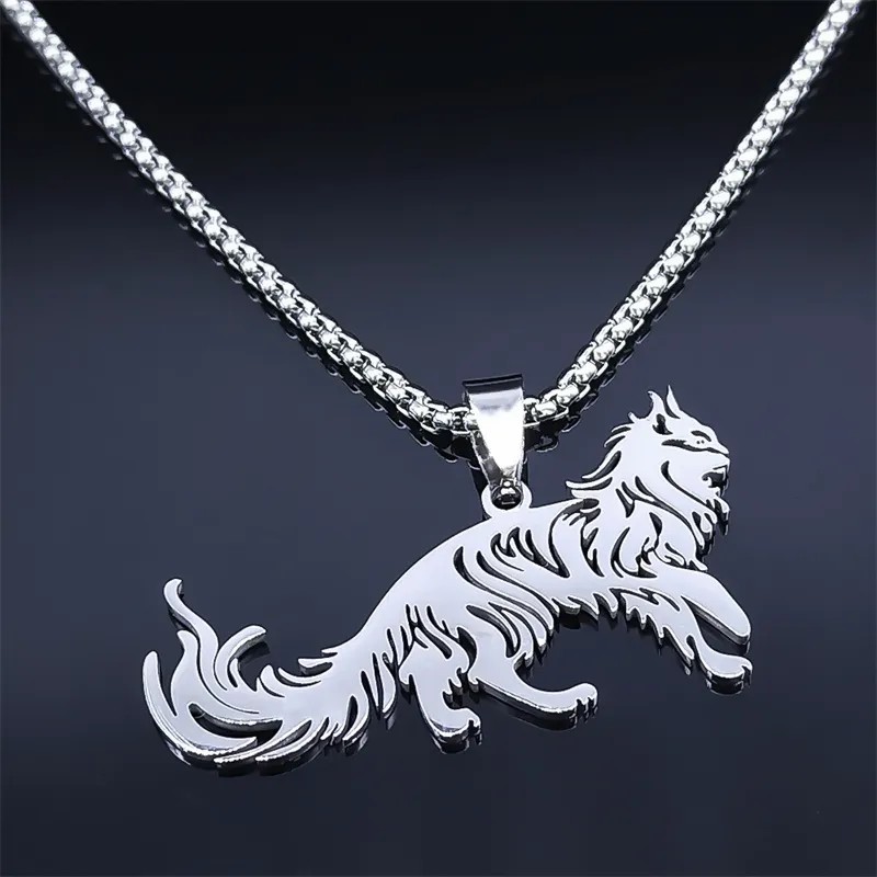 Gothic Hip-Hop Cat Stainless Steel Hollow Out Pendant Necklace Long Necklace_colorza_3