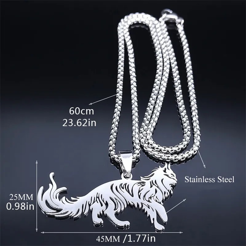 Gothic Hip-Hop Cat Stainless Steel Hollow Out Pendant Necklace Long Necklace_colorza_5