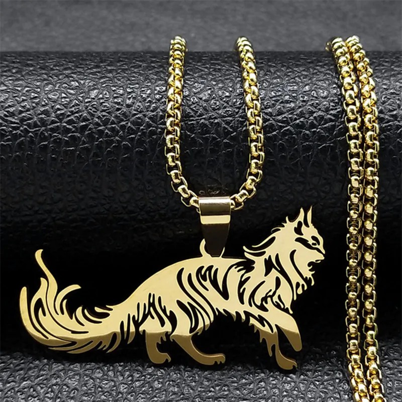 Gothic Hip-Hop Cat Stainless Steel Hollow Out Pendant Necklace Long Necklace_colorza_7