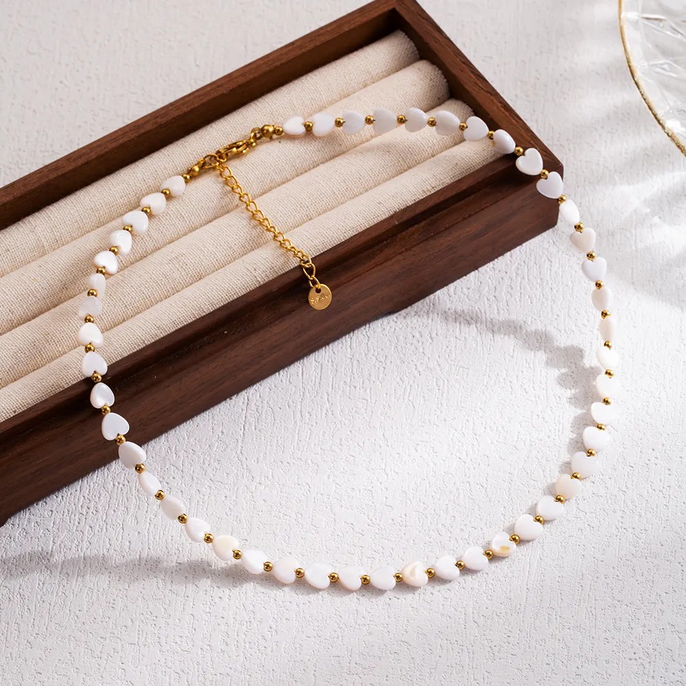 IG Style Vacation Star Heart Shape Stainless Steel Shell Beaded 18K Gold Plated Necklace_colorza_1
